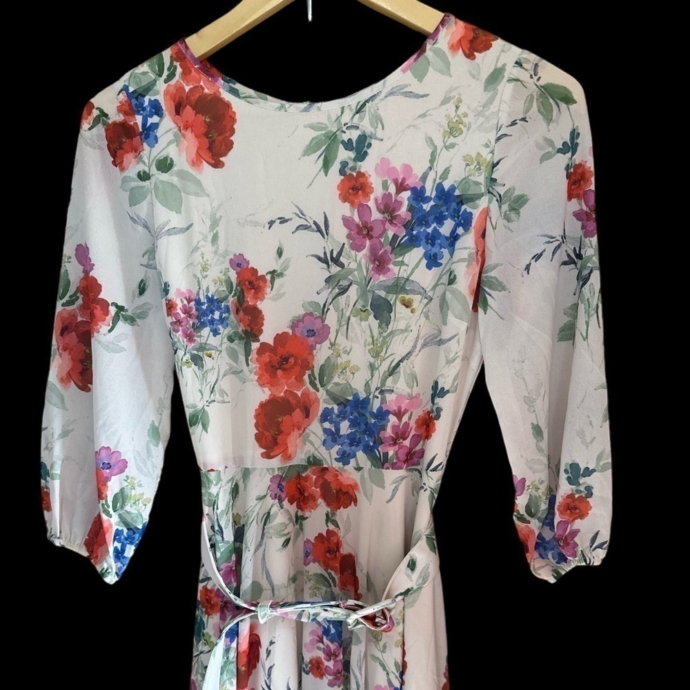 Yumi Kim Hudson Belted Maxi Dress 3/4 Blouson Sleeves Ivory Floral Small NWT - Picture 3 of 9